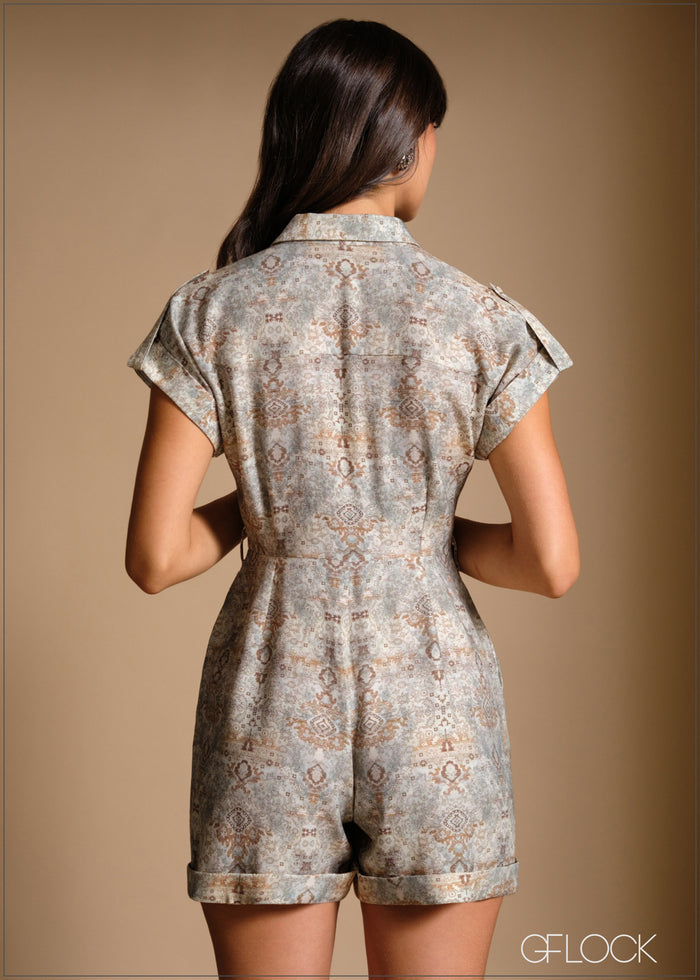 Collared Button-Down Romper - 240426