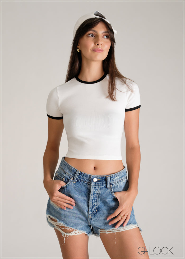 Contrast Piping Rib Top - 110626