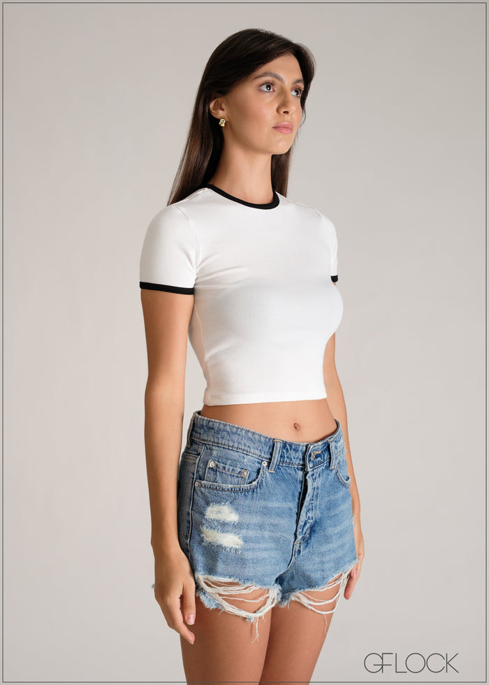 Contrast Piping Rib Top - 110626
