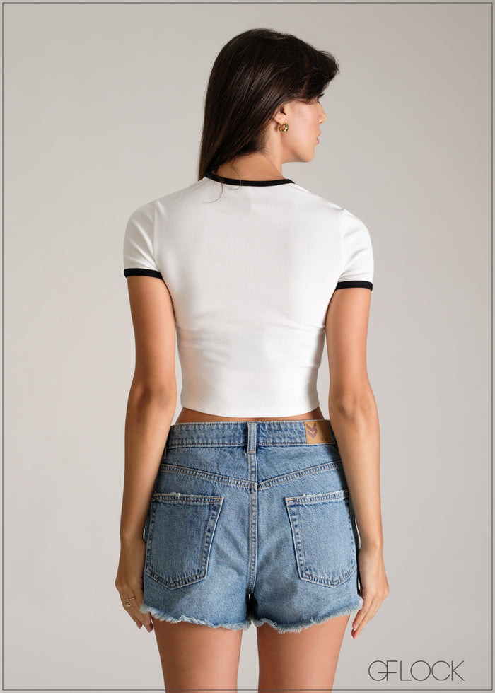 Contrast Piping Rib Top - 110626