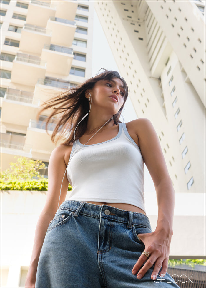 Contrast Sleeveless Rib Top - 110626