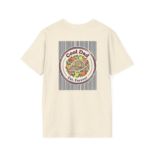 light blue t-shirt with cool dad est forever retro slogan design — funny dad gift