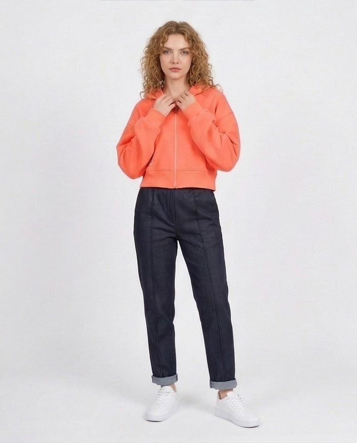 Coral Cropped Graphic Zip-Up Hoodie - O201150