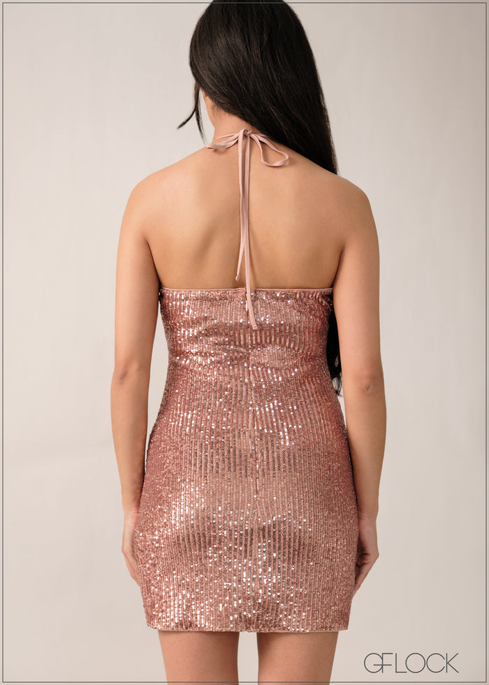 Cowl Neck Detailed Mini Dress - 261225E