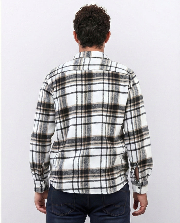 Cream & Brown Plaid Flannel Button-Down Shirt - O200613