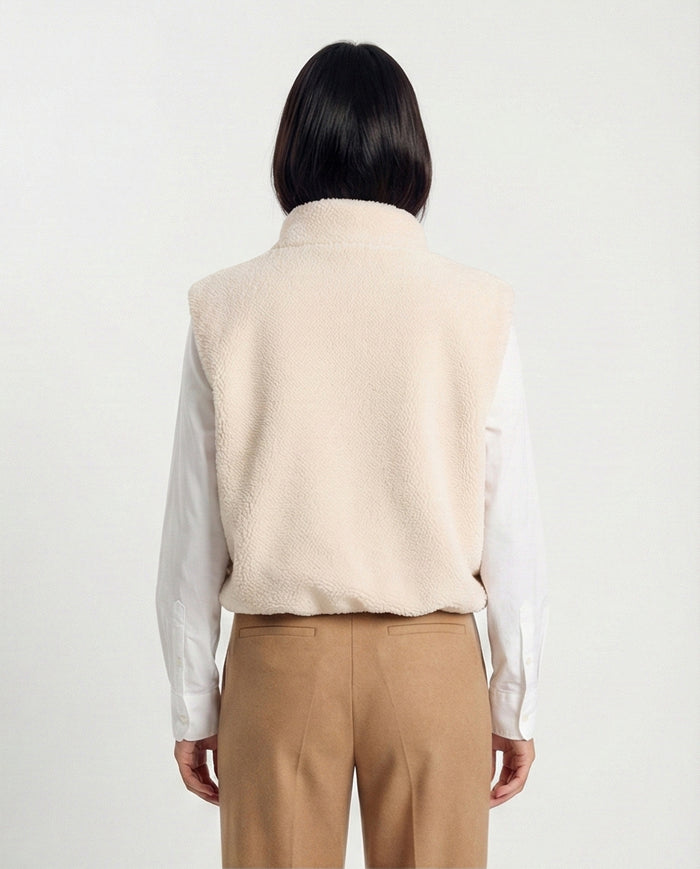 Cream Sherpa High-Neck Zip-Up Vest - O201377