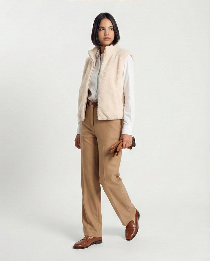 Cream Sherpa High-Neck Zip-Up Vest - O201377