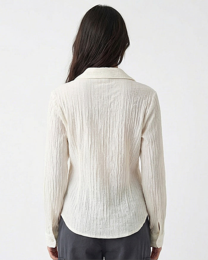 Cream Textured Long Sleeve Button-Up Shirt