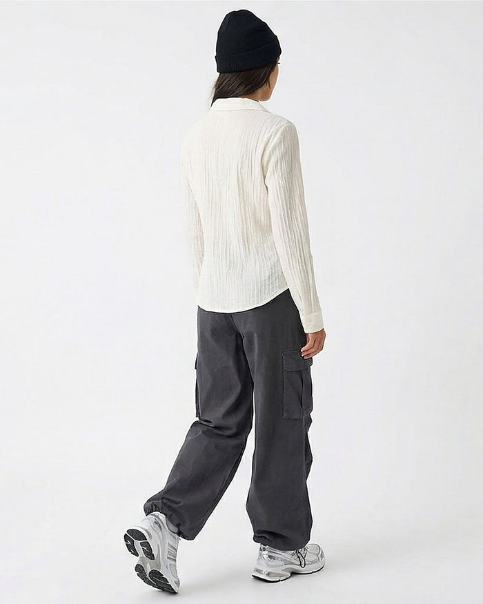 Cream Textured Long Sleeve Button-Up Shirt