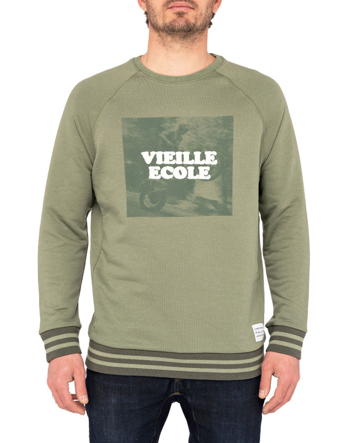 crew neck men vieilleecole khaki PULLIN en coton