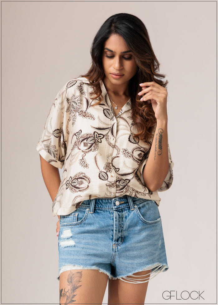 Cuban Collar Printed Shirt - women’s top at GFLOCK Sri Lanka