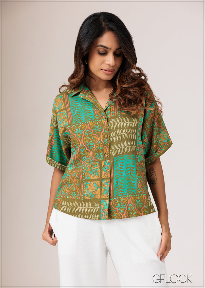 Cuban Collar Printed Shirt - women’s top alternate view - GFLOCK Sri Lanka