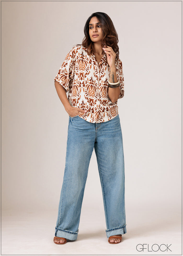 Cuban Collar Printed Shirt - women’s top alternate view - GFLOCK Sri Lanka