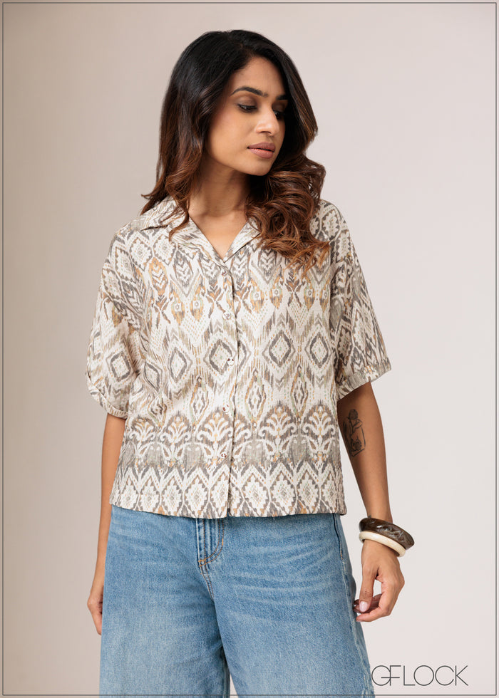 Cuban Collar Printed Shirt - women’s top alternate view - GFLOCK Sri Lanka