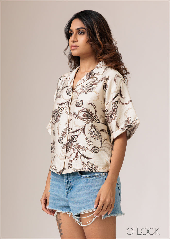 Cuban Collar Printed Shirt - women’s top alternate view - GFLOCK Sri Lanka