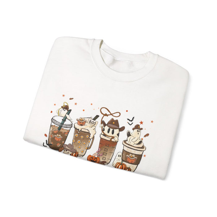 Cute Halloween Coffee Ghost Sweatshirt - funny sweatshirt by Cheeky Business