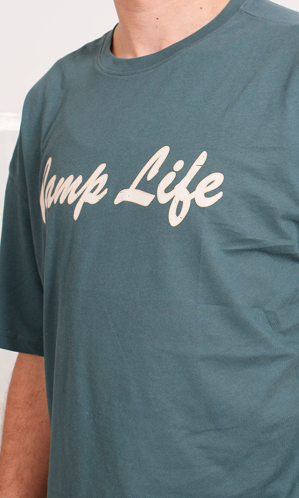 Dark Green Camp Life Graphic Oversized T-Shirt - O203145