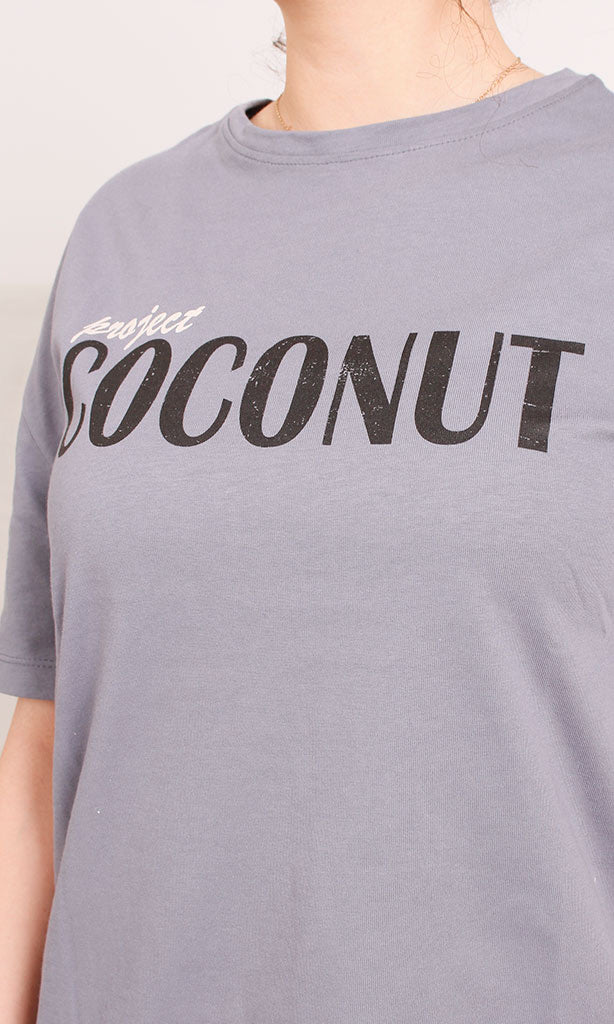 Dark Grey Oversized Coconut Graphic T-Shirt - O203329