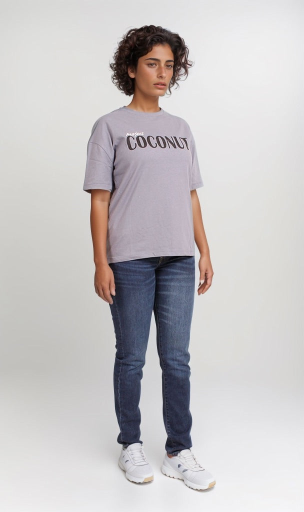 Dark Grey Oversized Coconut Graphic T-Shirt - O203329