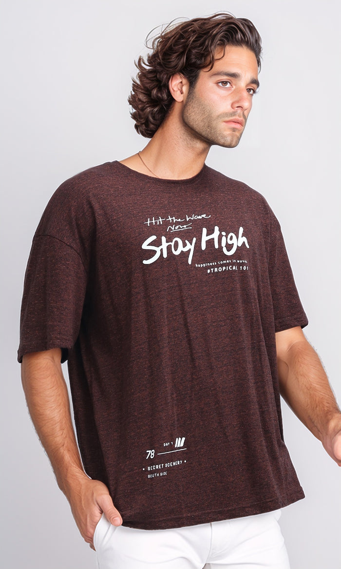 Dark Orange Over Sized Multi Print Crew-Neck T-Shirt - O198238