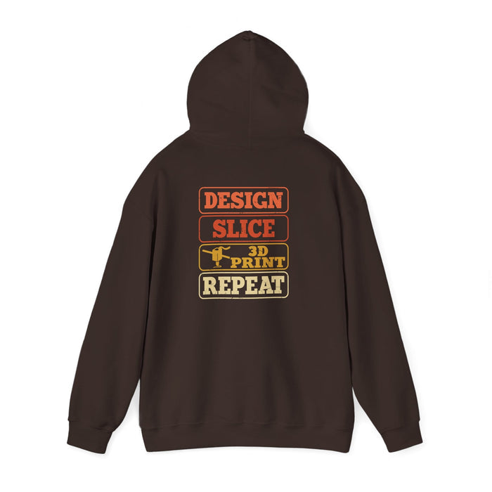 dark chocolate hoodie with bold typographic maker design in retro orange