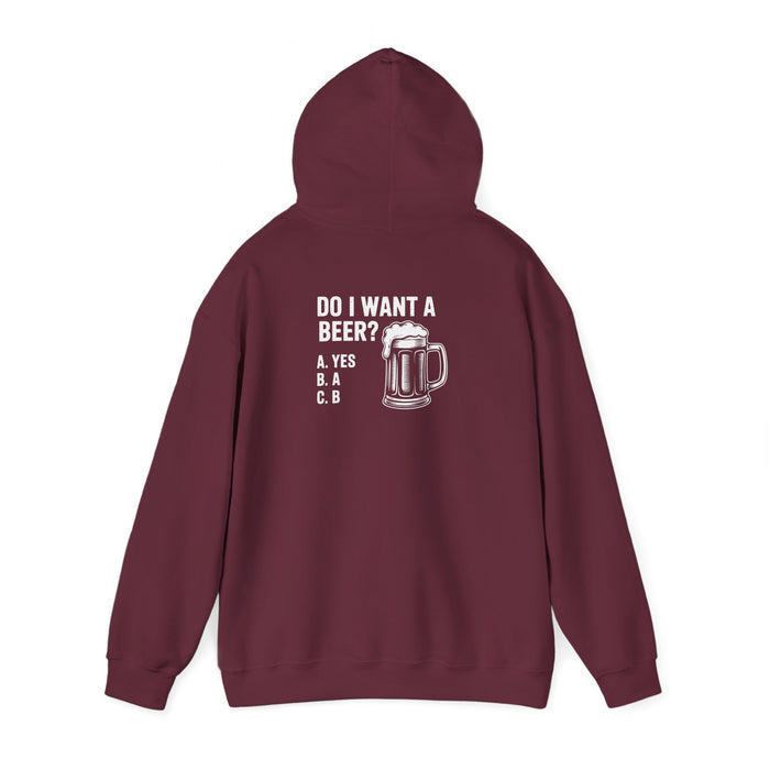 royal blue hoodie with do i want a beer funny beer design