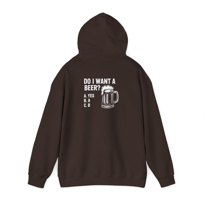 dark chocolate hoodie with do i want a beer funny pub graphic