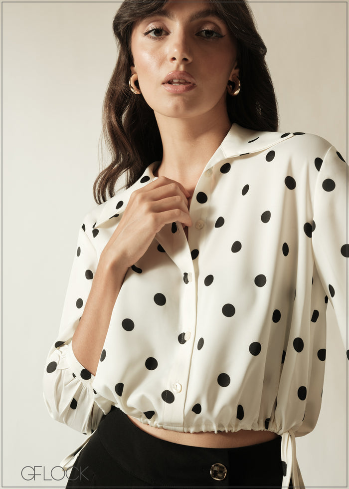 Drawstring Hem Printed Top - 190626