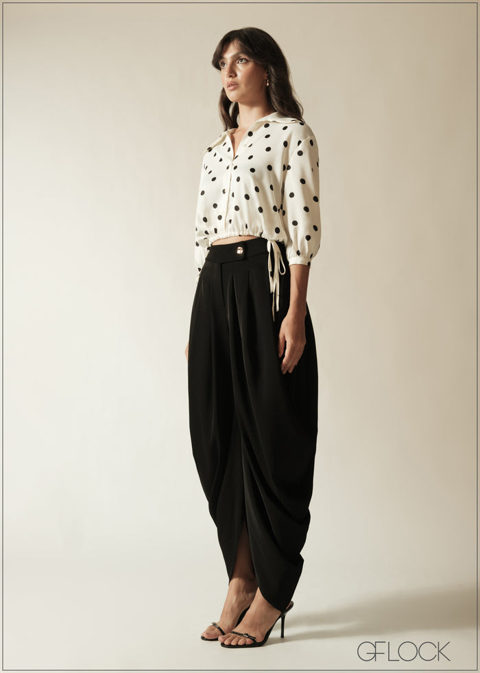 Drawstring Hem Printed Top - 190626