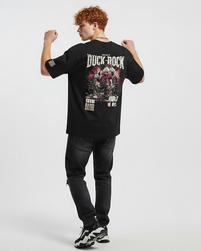 Duck Rock Punk-Art Oversized Tee in Midnight Black R215748