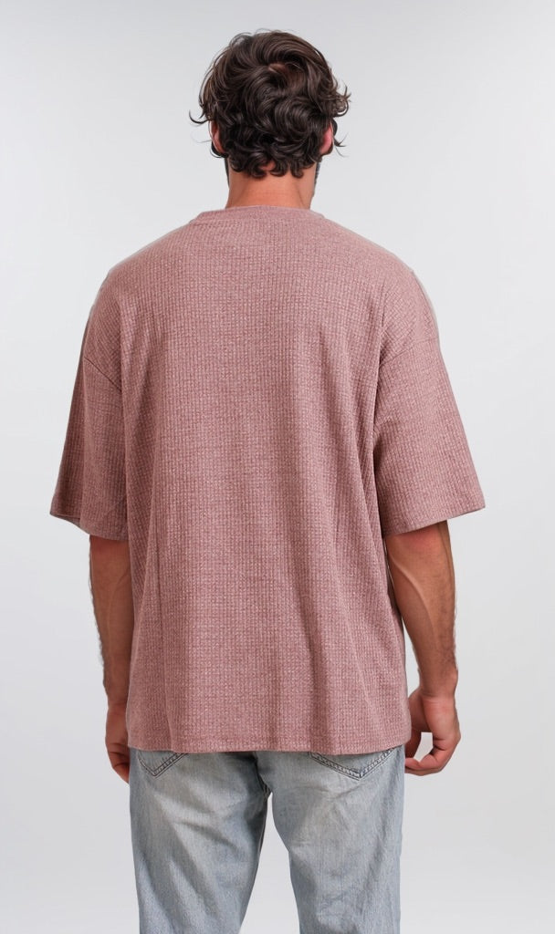 Dusty Rose Waffle Knit Oversized T-Shirt