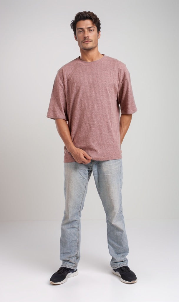 Dusty Rose Waffle Knit Oversized T-Shirt