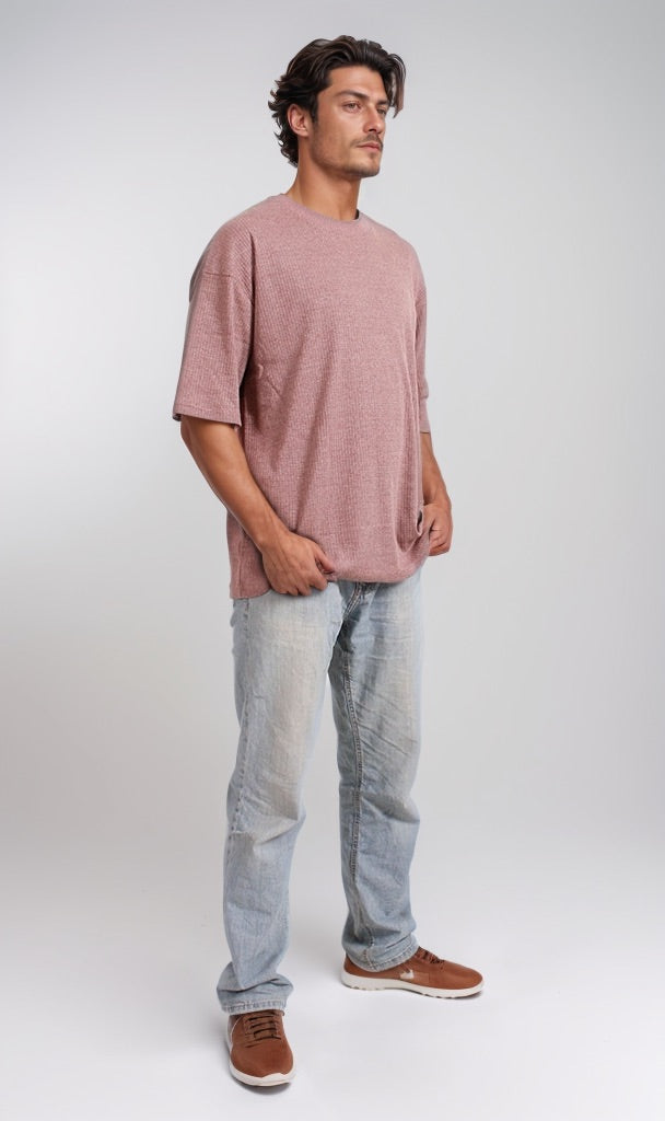 Dusty Rose Waffle Knit Oversized T-Shirt
