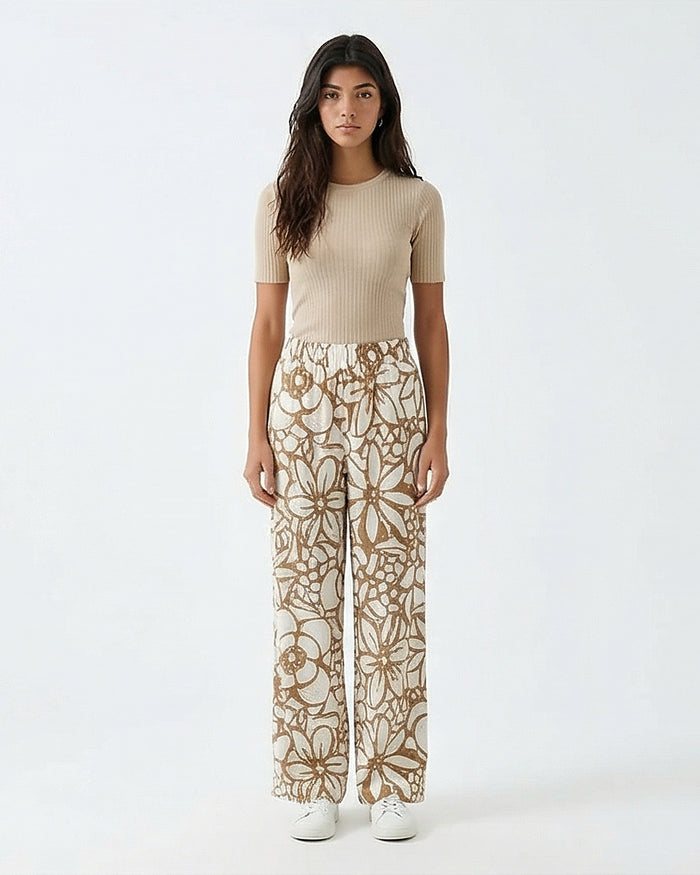 Earthy Botanical Wide-Leg Trousers - R216612