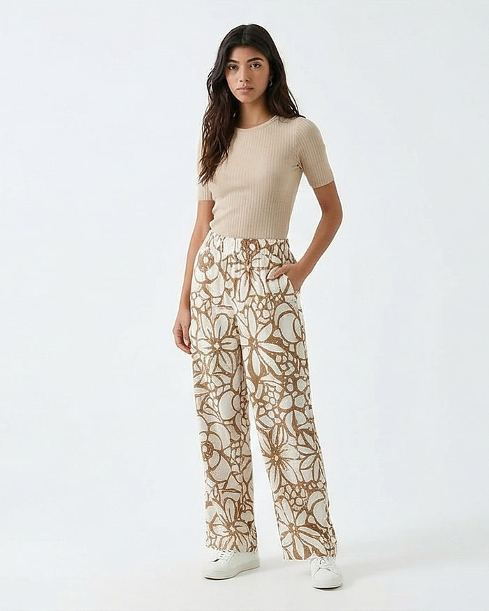 Earthy Botanical Wide-Leg Trousers - R216612