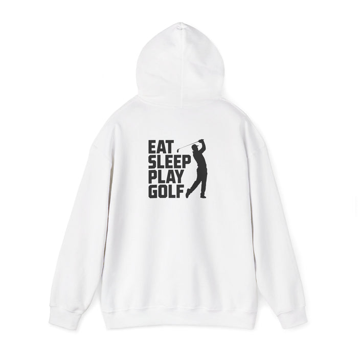 white hoodie with eat sleep play golf funny design