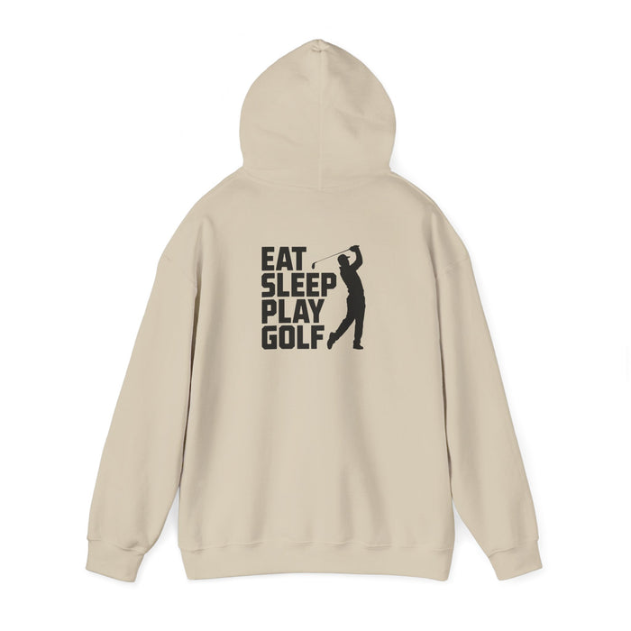light pink hoodie with eat sleep play golf graphic