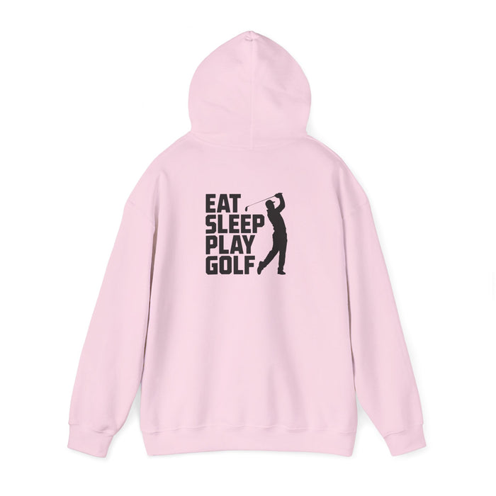 light blue hoodie with eat sleep play golf design