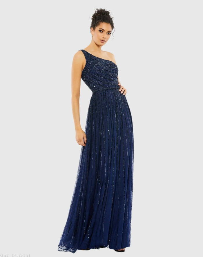 Embellished One Shoulder A-Line Gown