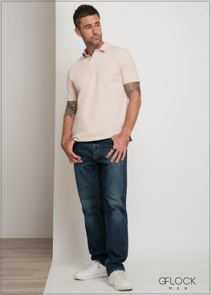Embossed Collar Polo T-Shirt - 080425