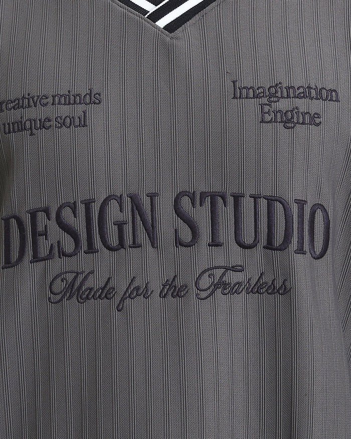 Embroidered "Design Studio" Slip On Sweatshirt - Dark Grey - R214676