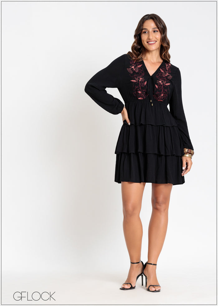 Embroidered Frill Dress - 041124
