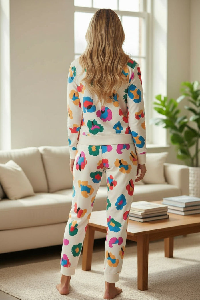 Ensemble haut à manches longues et pantalon skinny à imprimé léopard abricot