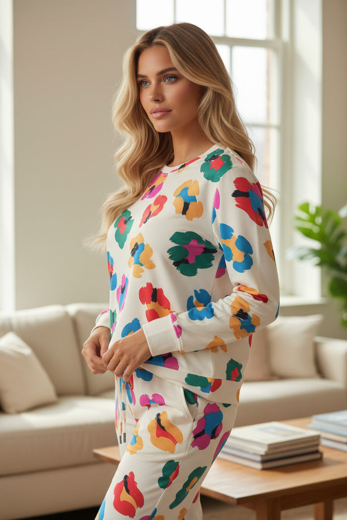 Ensemble haut à manches longues et pantalon skinny à imprimé léopard abricot