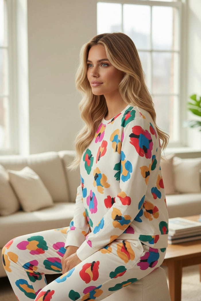 Ensemble haut à manches longues et pantalon skinny à imprimé léopard abricot