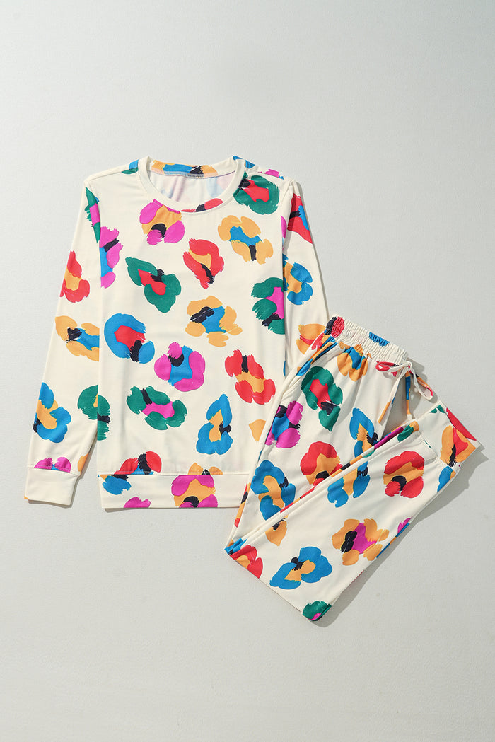 Ensemble haut à manches longues et pantalon skinny à imprimé léopard abricot-A WOMAN WE LOVE