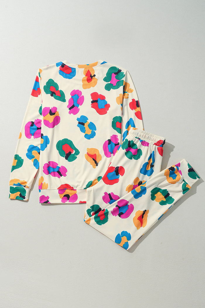 Ensemble haut à manches longues et pantalon skinny à imprimé léopard abricot-A WOMAN WE LOVE