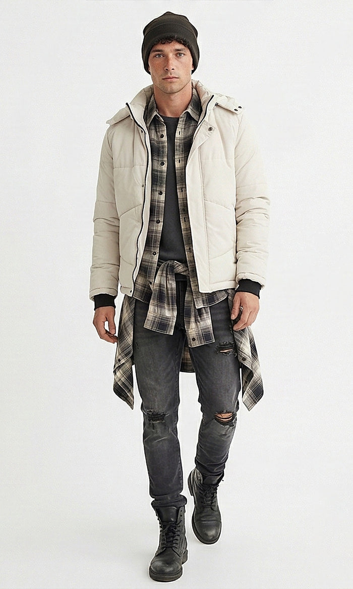 Essential Off-White Puffer Jacket with Detachable Hood