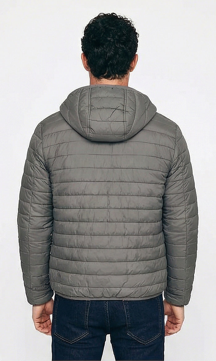Essential Quilted Hooded Jacket in Heather Grey