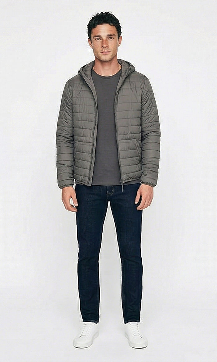 Essential Quilted Hooded Jacket in Heather Grey